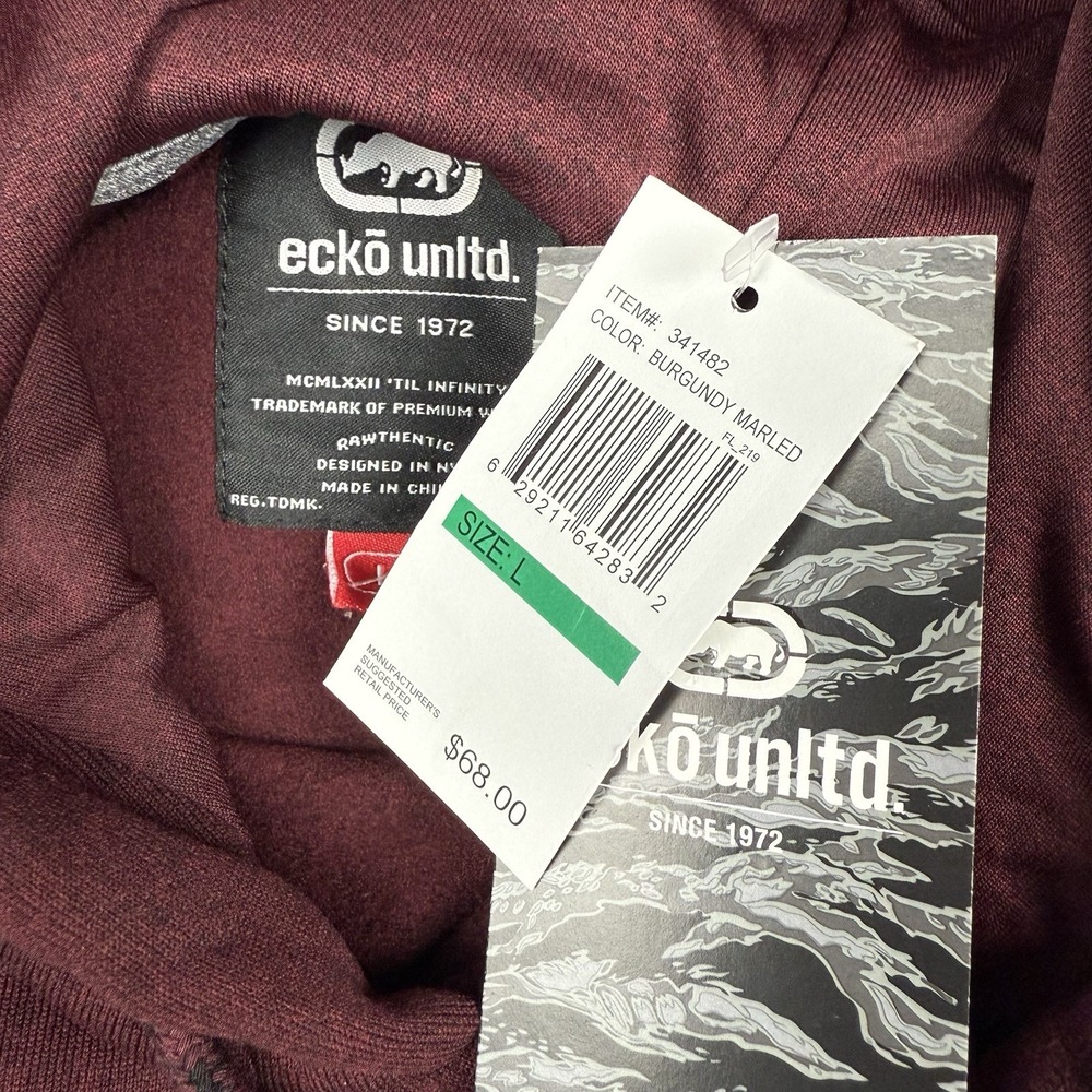 Ecko Unltd Burgundy‎ Hoodie Mens Size L Pullover Logo Rhino Graphic Sweatshirt - Picture 3 of 6